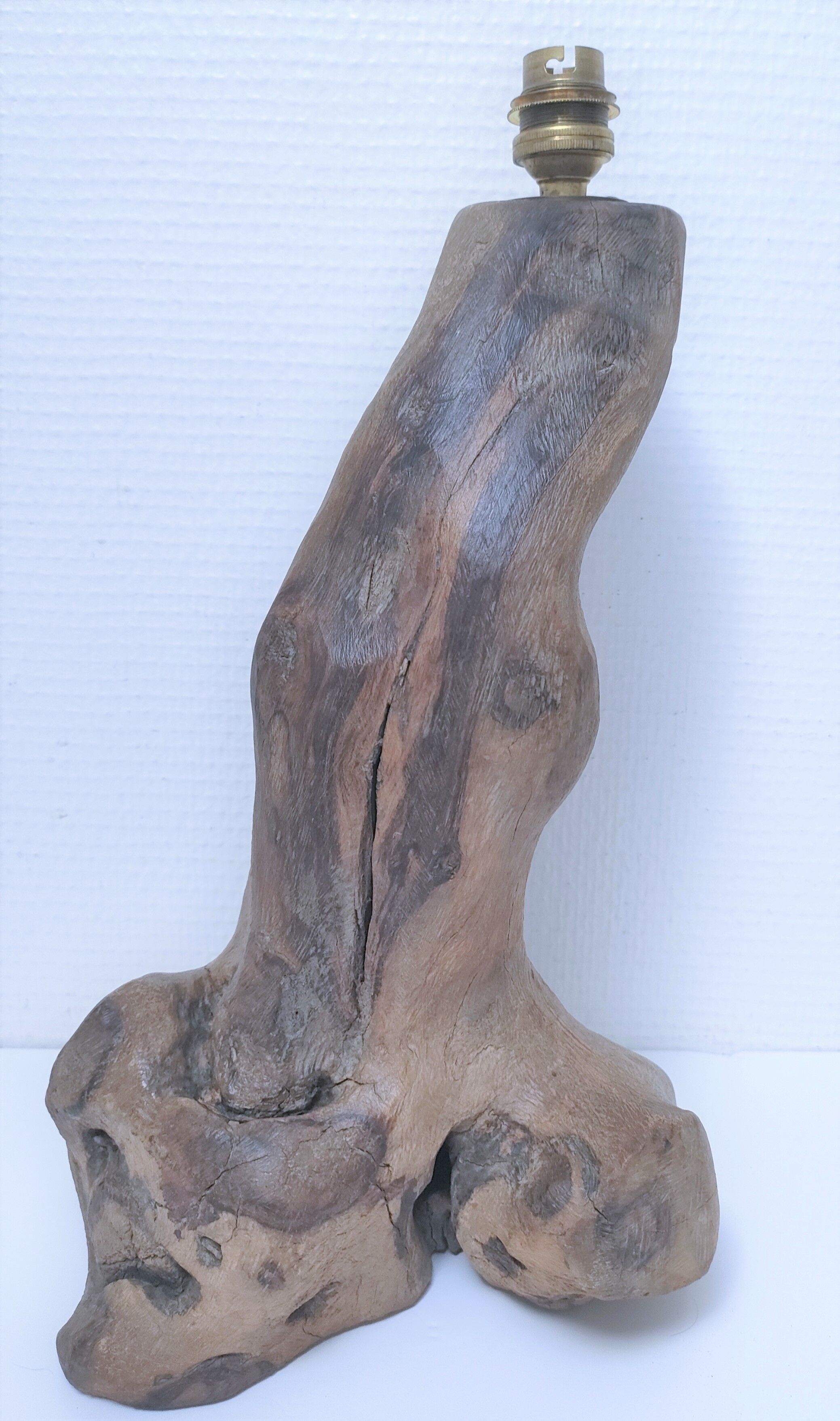 Brutalist solid patinated wood lamp foot