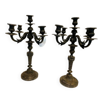 Pair of Louis XVI style candelabra in silvered bronze 20th century