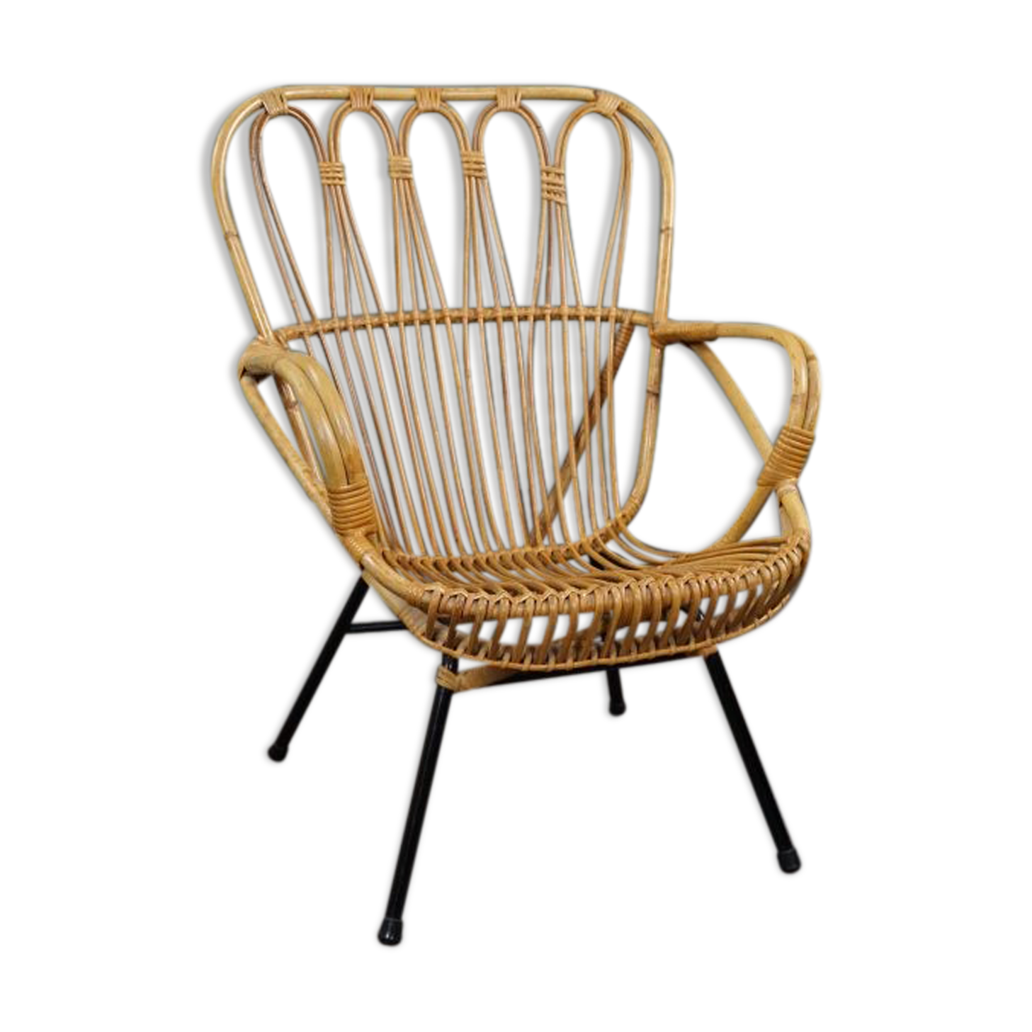 Fauteuil en rotin Dutch Design 1960
