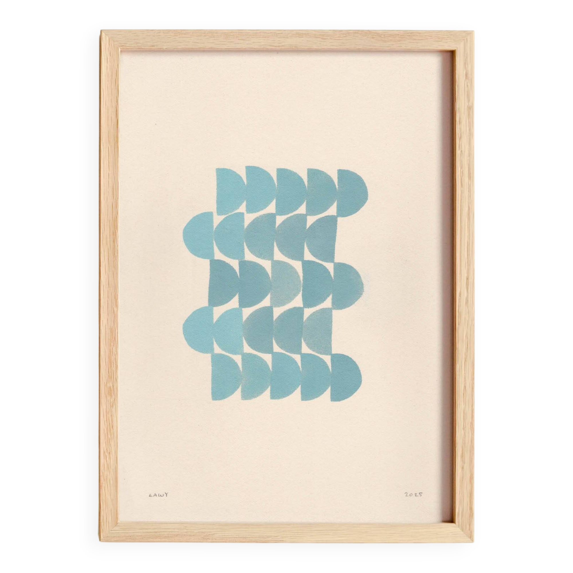 Abstract painting on illustration paper B285 blue gray signed Eawy