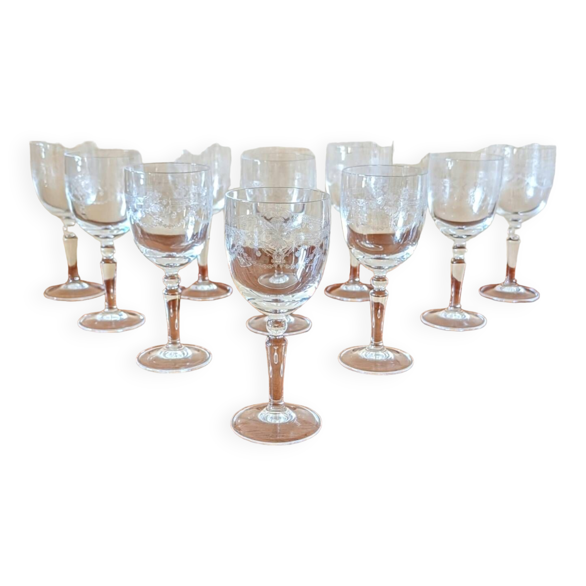 Antique engraved crystal glasses Dampierre model