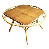 Table basse en bois et rotin, années 1960