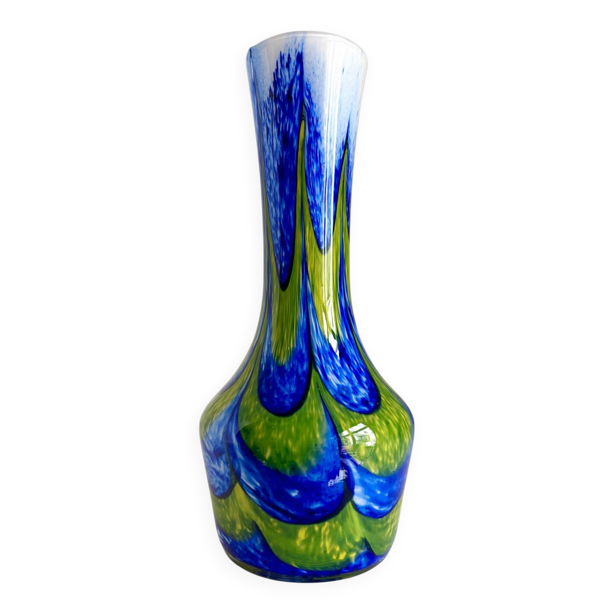 Vase en pâte de verre bleue et verte