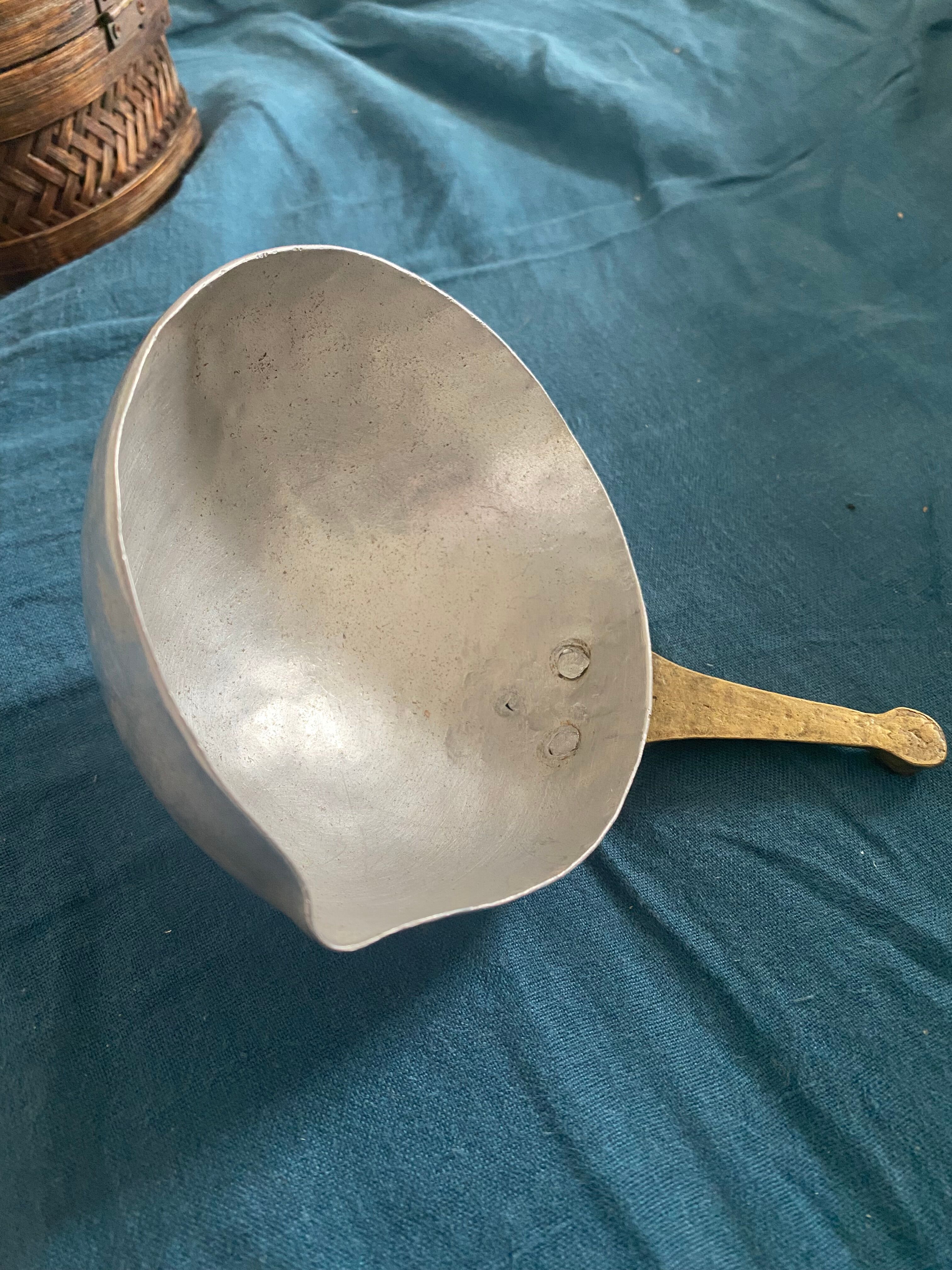 Large and rare Sicilian spoon in aluminum and brass