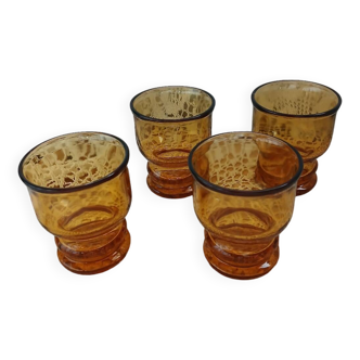 4 vintage amber glasses