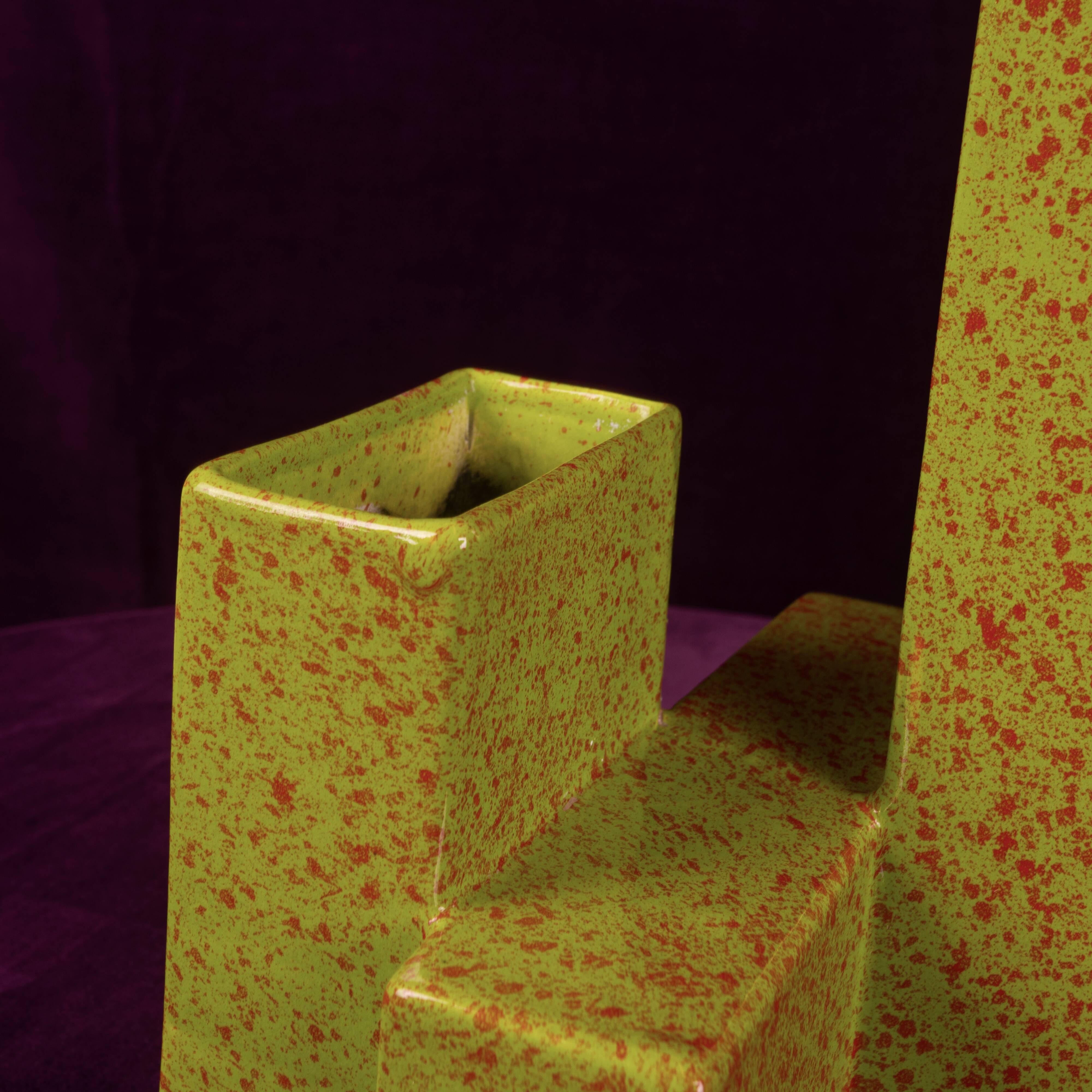 Geometric Twin-Column Ceramic Vase Space Age, Italy 1970