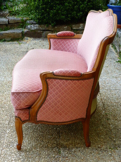 Pink velvet vintage sofa bench