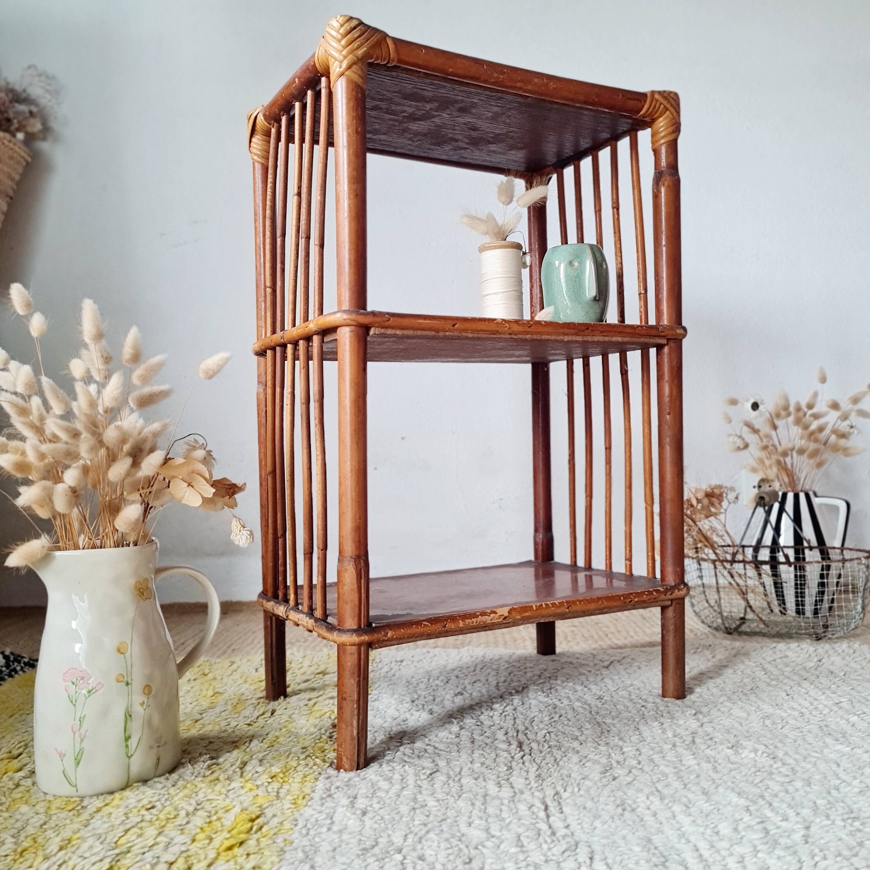 Shelf - rattan wood bookcase with a patina finish.