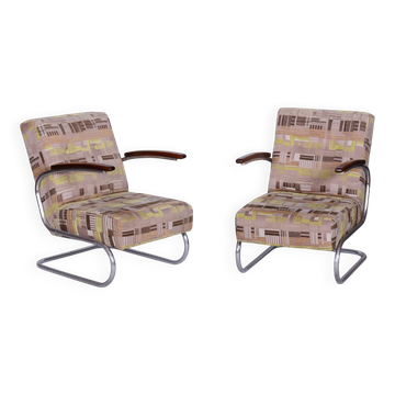 Bauhaus Armchairs in Chrome-Plated Steel attributed to Mücke-Melder, Czech, 1930s, Set of 2