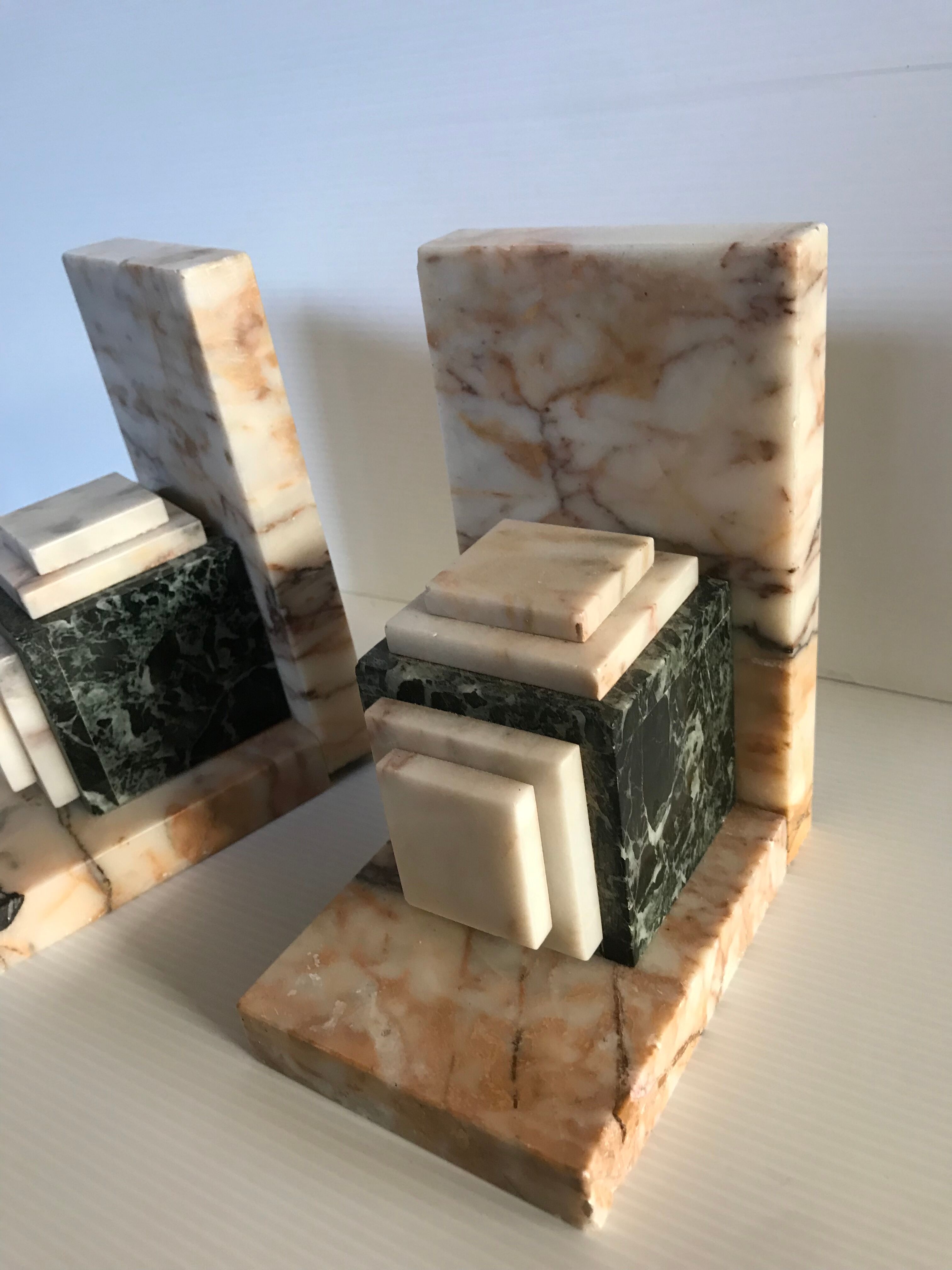 Pair of Art Deco marble book clamts