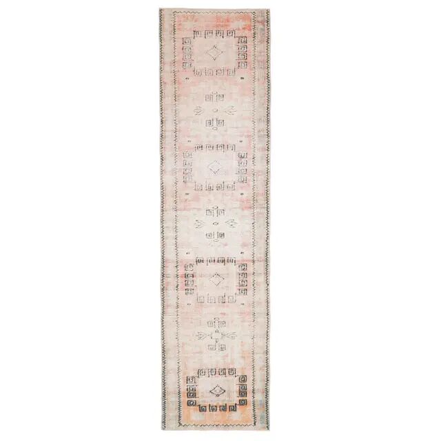 Vintage Turkish Oushak Handmade Cotton Orange Wool Runner Rug 82x328