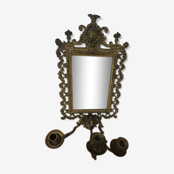 Wall mirror Napoleon III with 3 candle holders bronze antique characters