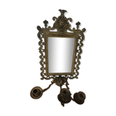Napoleon III wall mirror with 3 bronze candlesticks and antique figures