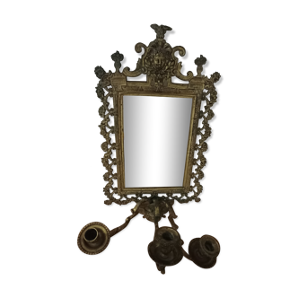 Wall mirror Napoleon III with 3 candle holders bronze antique characters