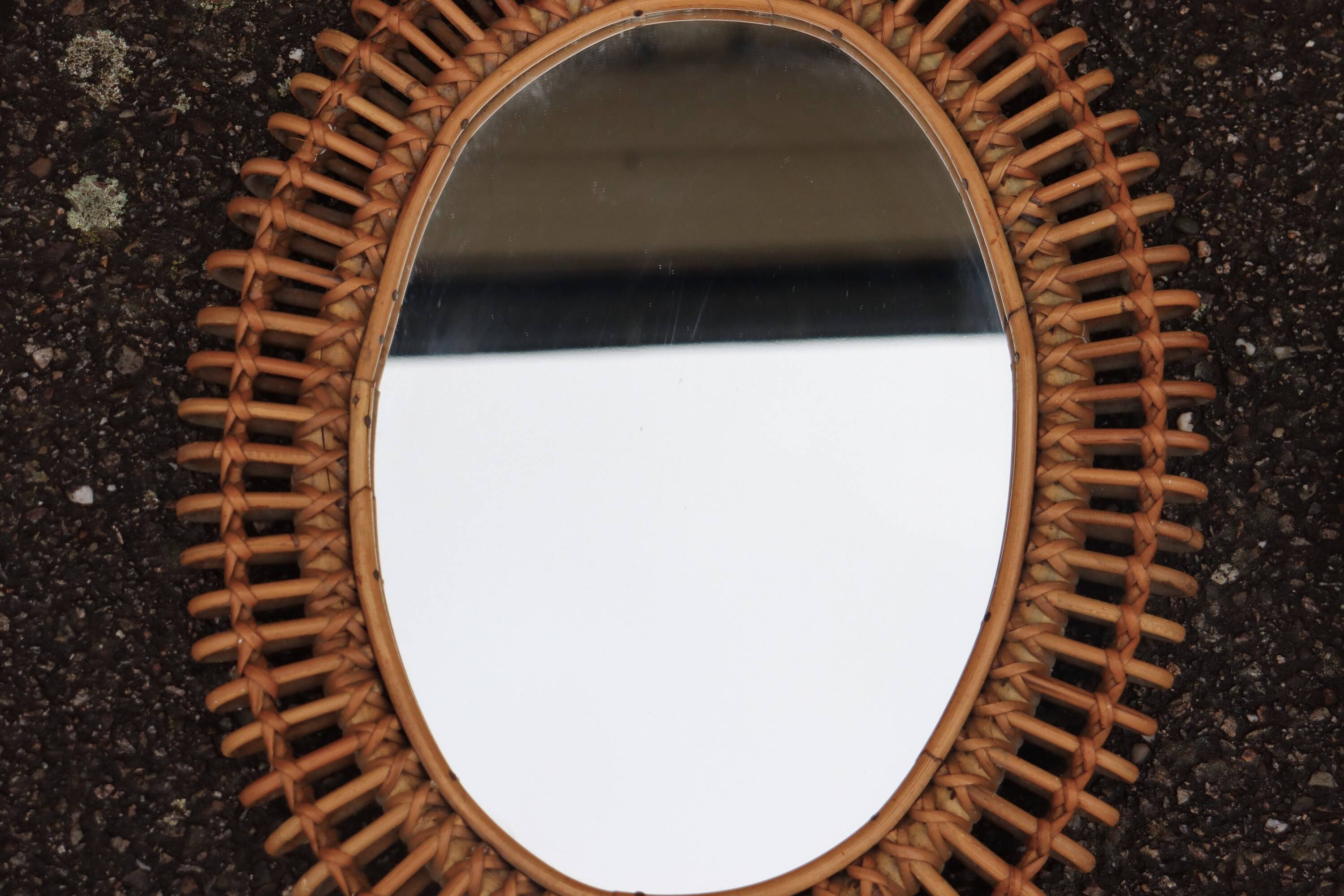 Pair of rattan mirrors attributed to Franco Albini, Italy 1950.