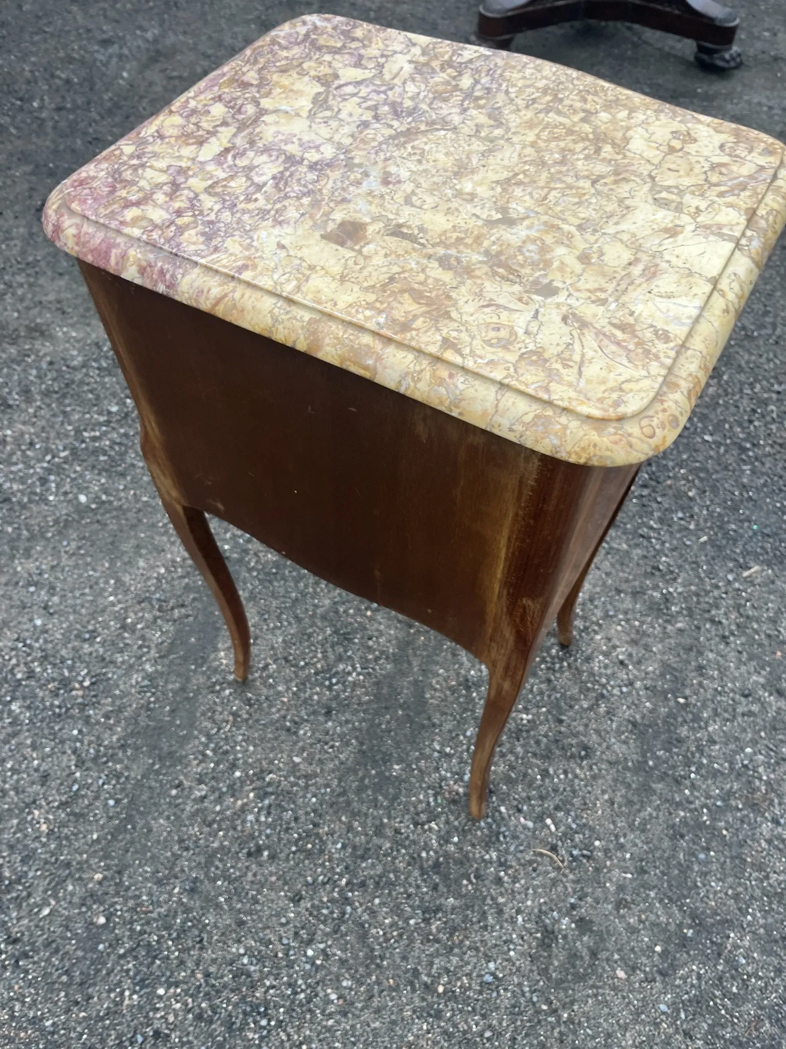 Antique marquetry bedside table – Marble top – Louis XV style