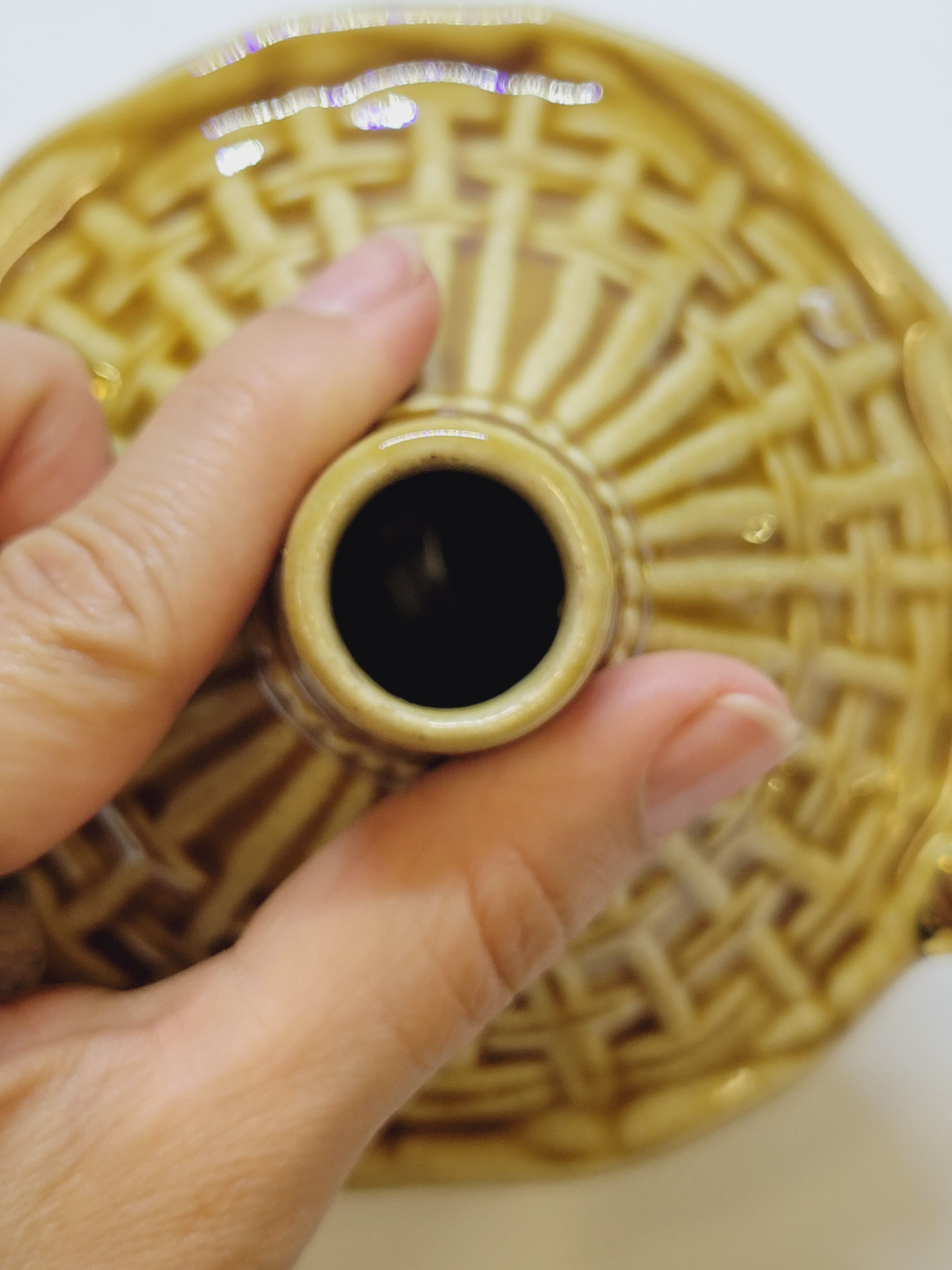 Bouteille Mini Dame Jeanne En Céramique Tressée Barbotine Majolique Vintage