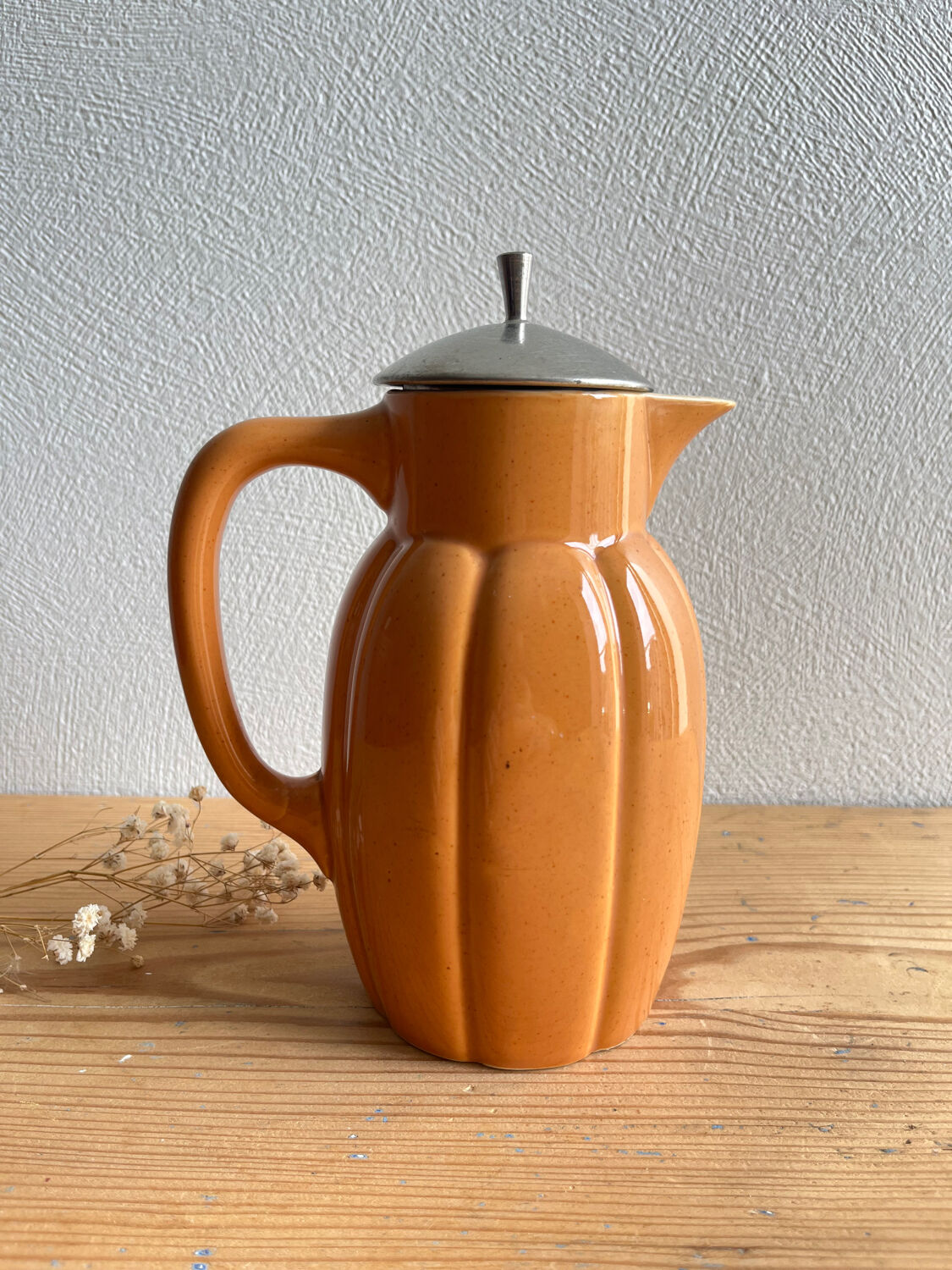 Teapot / jug / carafe / vintage earthenware pitcher in the style of Digoin Sarreguemines.
