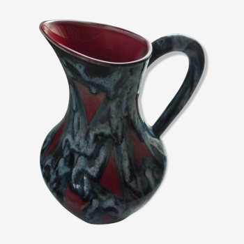 Pitcher ceramic vintage red drips grey-blue