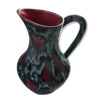 Pitcher ceramic vintage red drips grey-blue