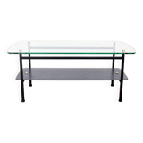Table basse vintage en verre et métal 1970