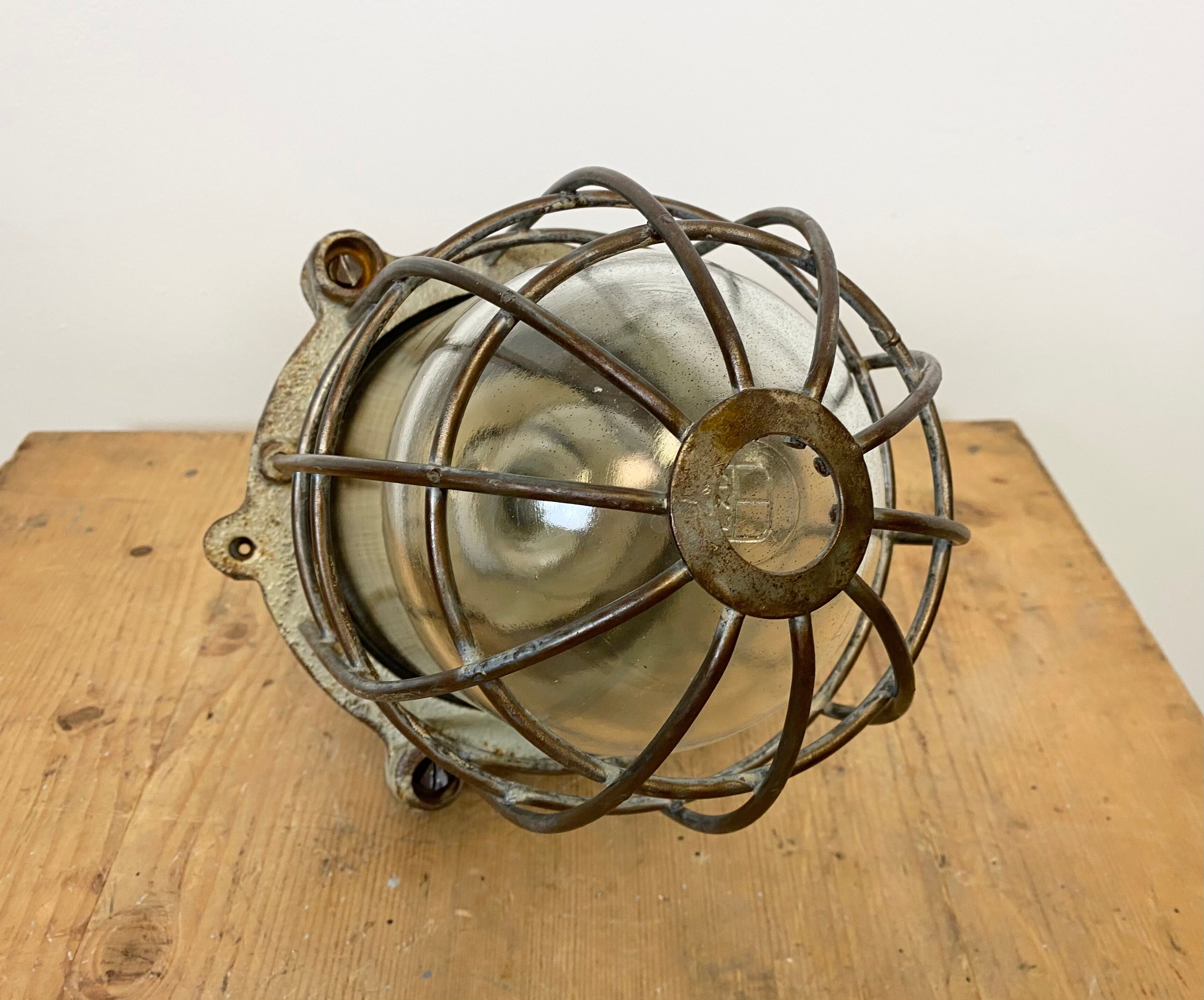 Industrial cast iron cage pendant light, 1960s