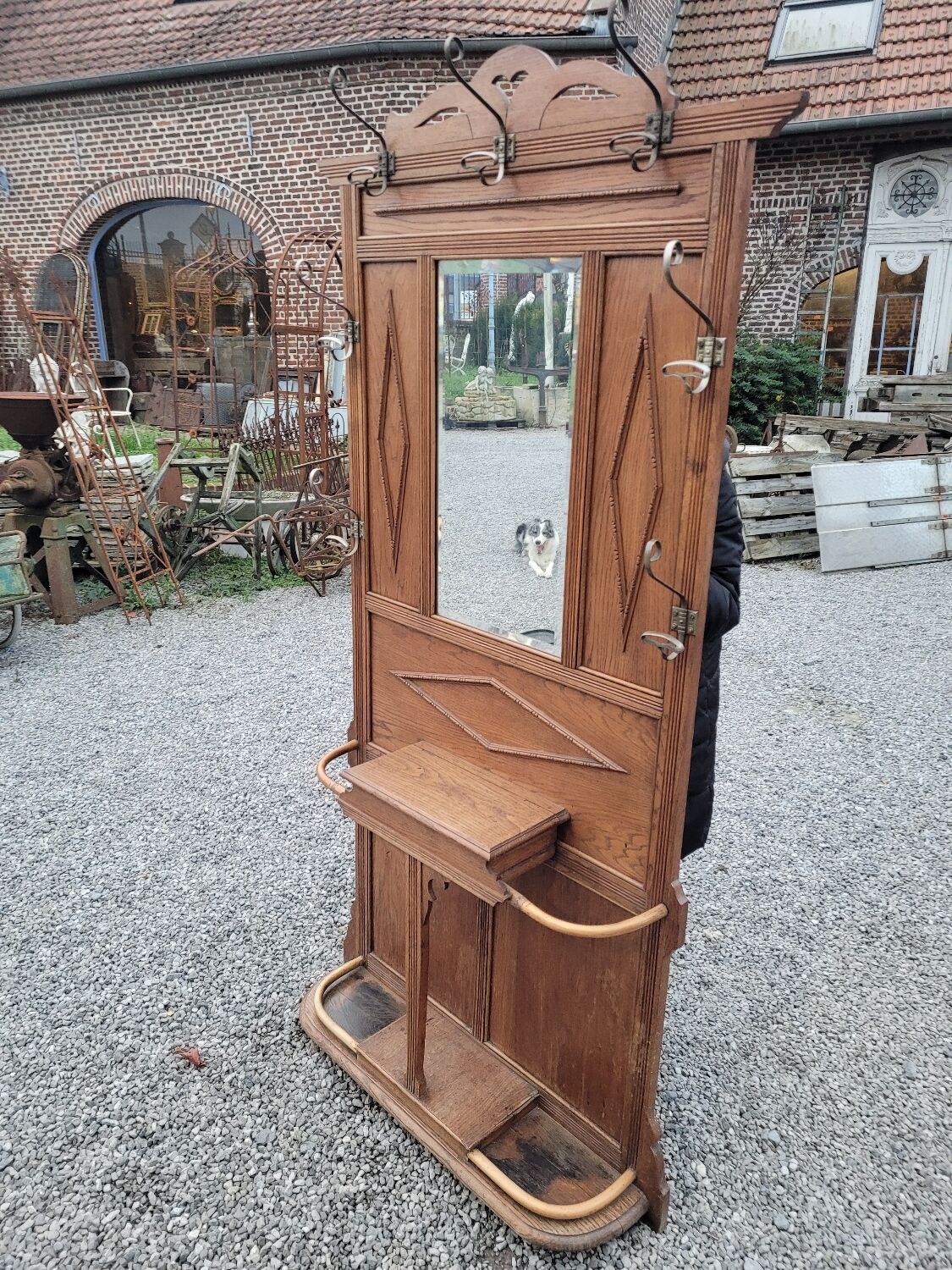 Old oak cloakroom or coat rack