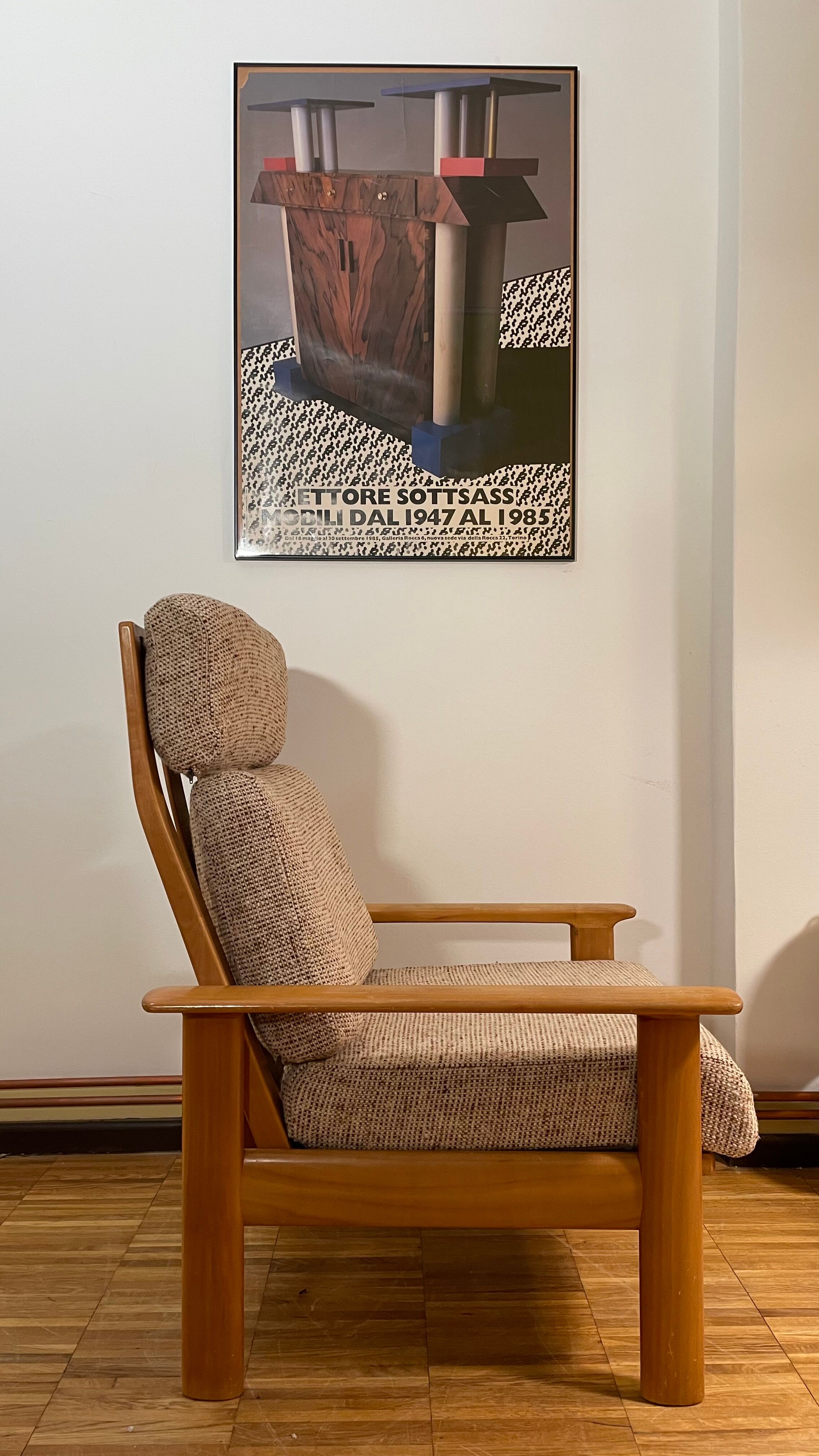 Relax armchair Scandinavian style chaise longue in wood and wool