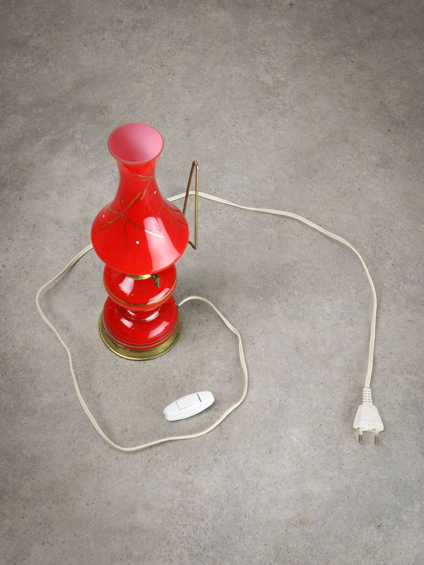 Mid-century Italian Red Glass and Brass Table / Wall Lamp