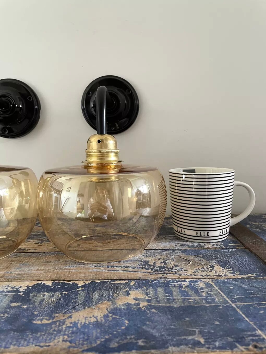 Pair of vintage amber glass wall lights