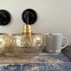 Pair of vintage amber glass wall lights