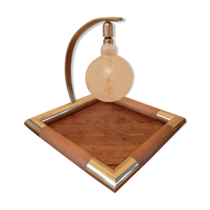 Lampe de table format xl en laiton et bois, 1970