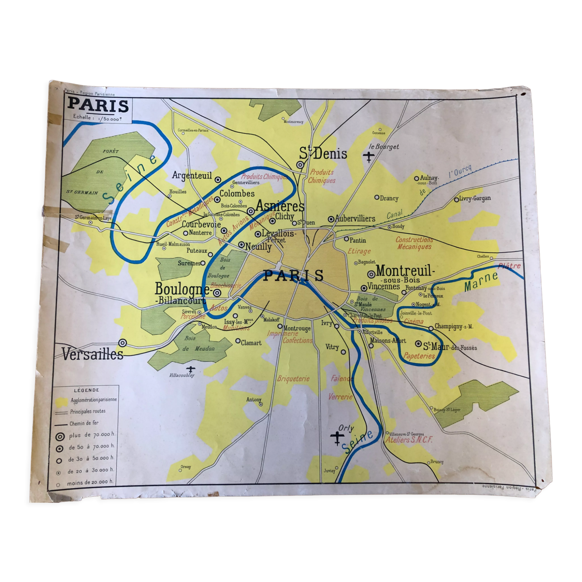 Ancienne carte de Paris et sa région années 50