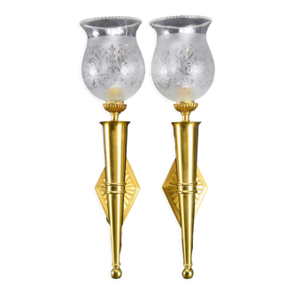 Pair of Wall Scuffles Bronze Torches and Golden Brass Torches