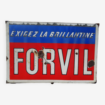 Plaque émaillée publicitaire brillantine Forvil 1940 barbier