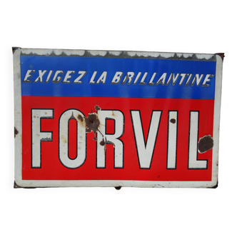 Plaque émaillée publicitaire brillantine Forvil 1940 barbier
