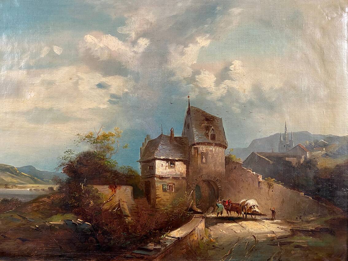 Paysage animé, huile sur toile XIXe