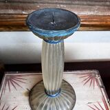 Art Deco Frosted Acrylic and Verdigris Brass Pricket Candleholder