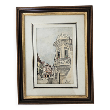 Tableau Ink and pastel - Dijon Place des Ducs - E Poinet
