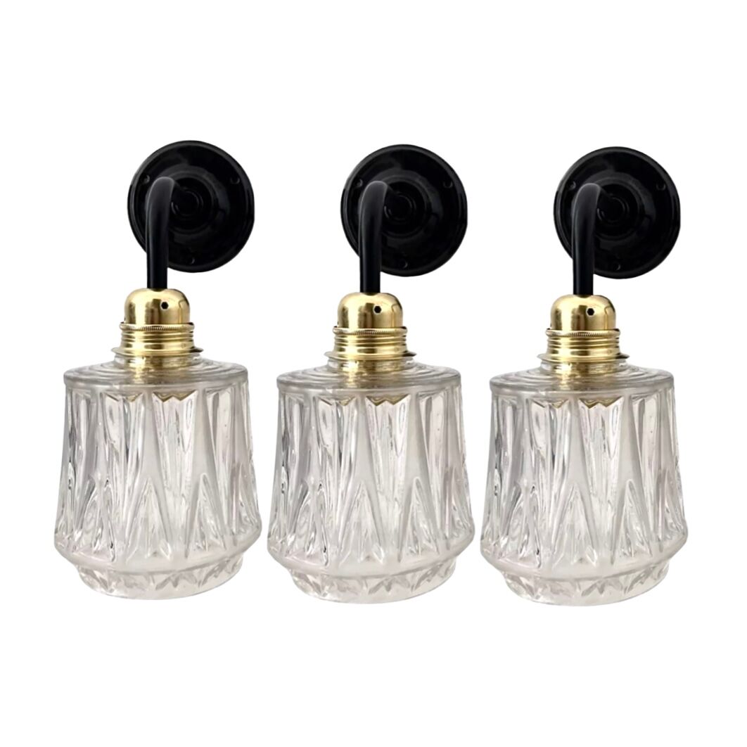 Set of three vintage identical sconces in chiseled glass