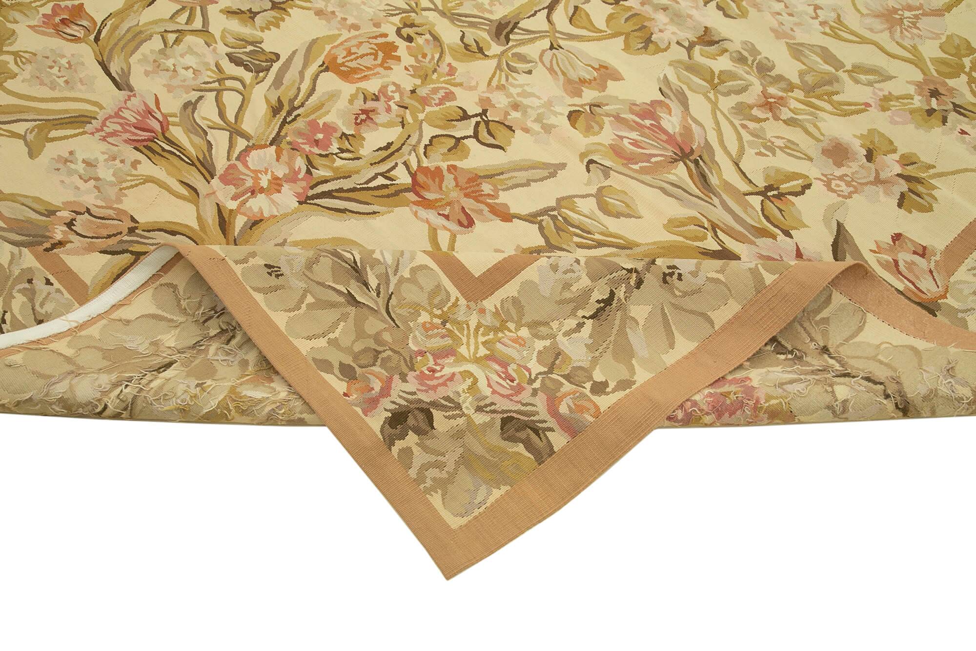 Handmade European Vintage Aubusson Kilim 266 cm x 366 cm