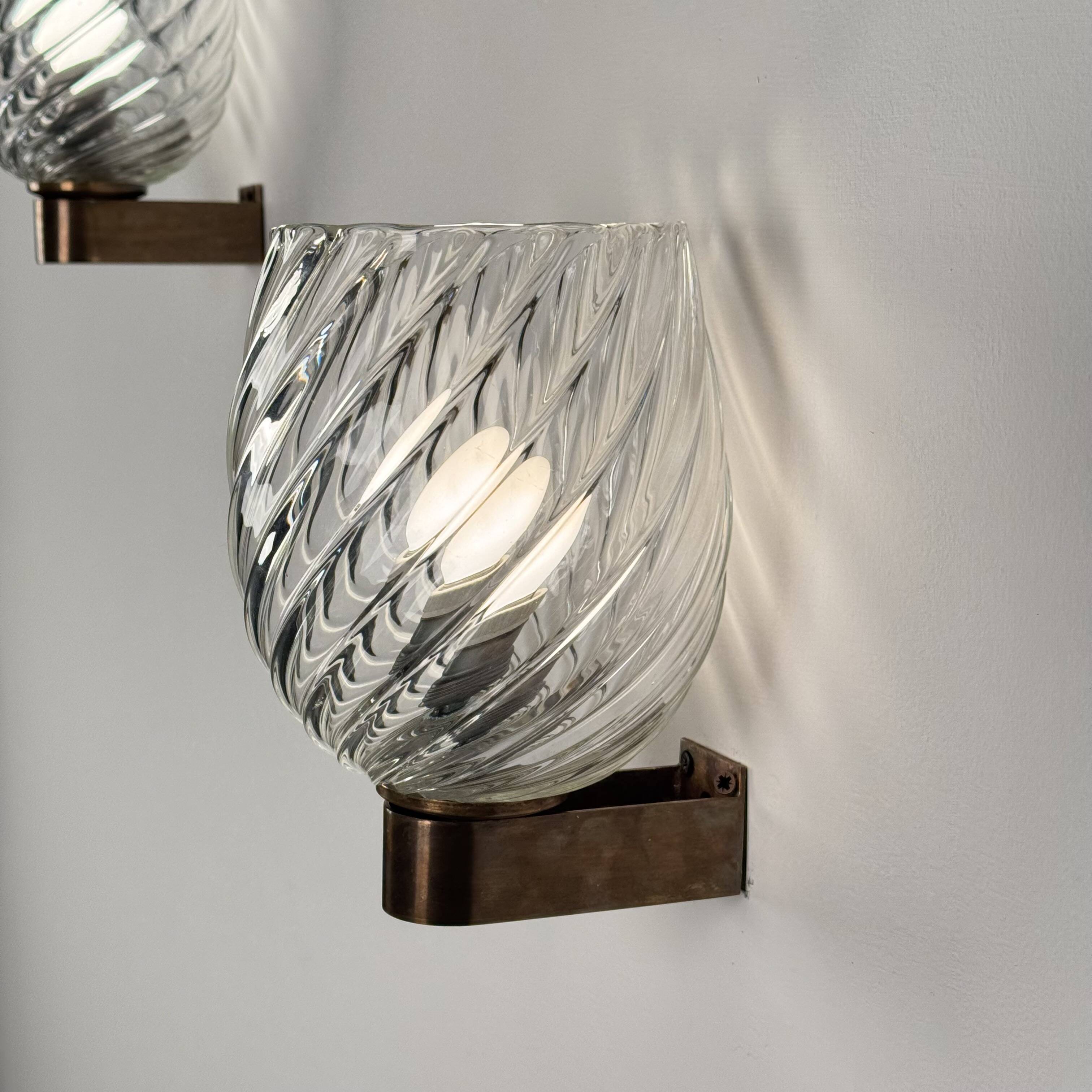 Pair of Spiral-Glass Wall Sconces, Barovier & Toso, 1940s