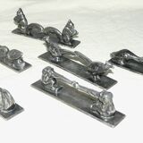 Set of 6 pewter knife rests in the shape of art deco animals