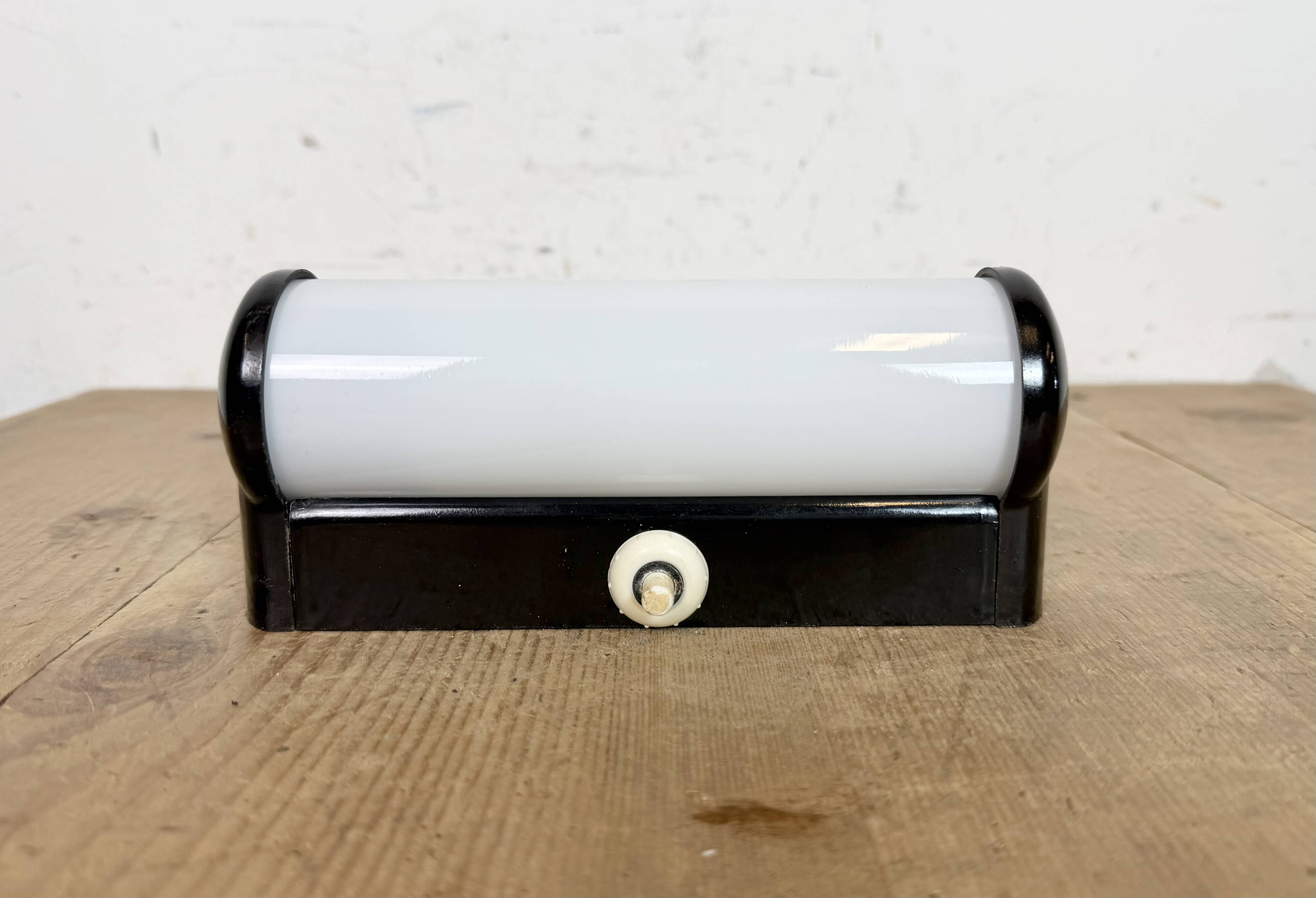 Industrial Brown Bakelite Wall Light with Milk Glass, 1950s