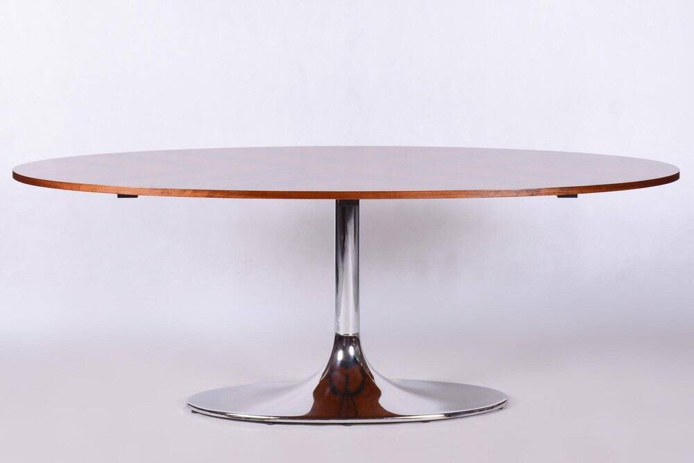 Functionalism Oval Table in Chrome and Walnut from Kovona, Czechia, 1960s