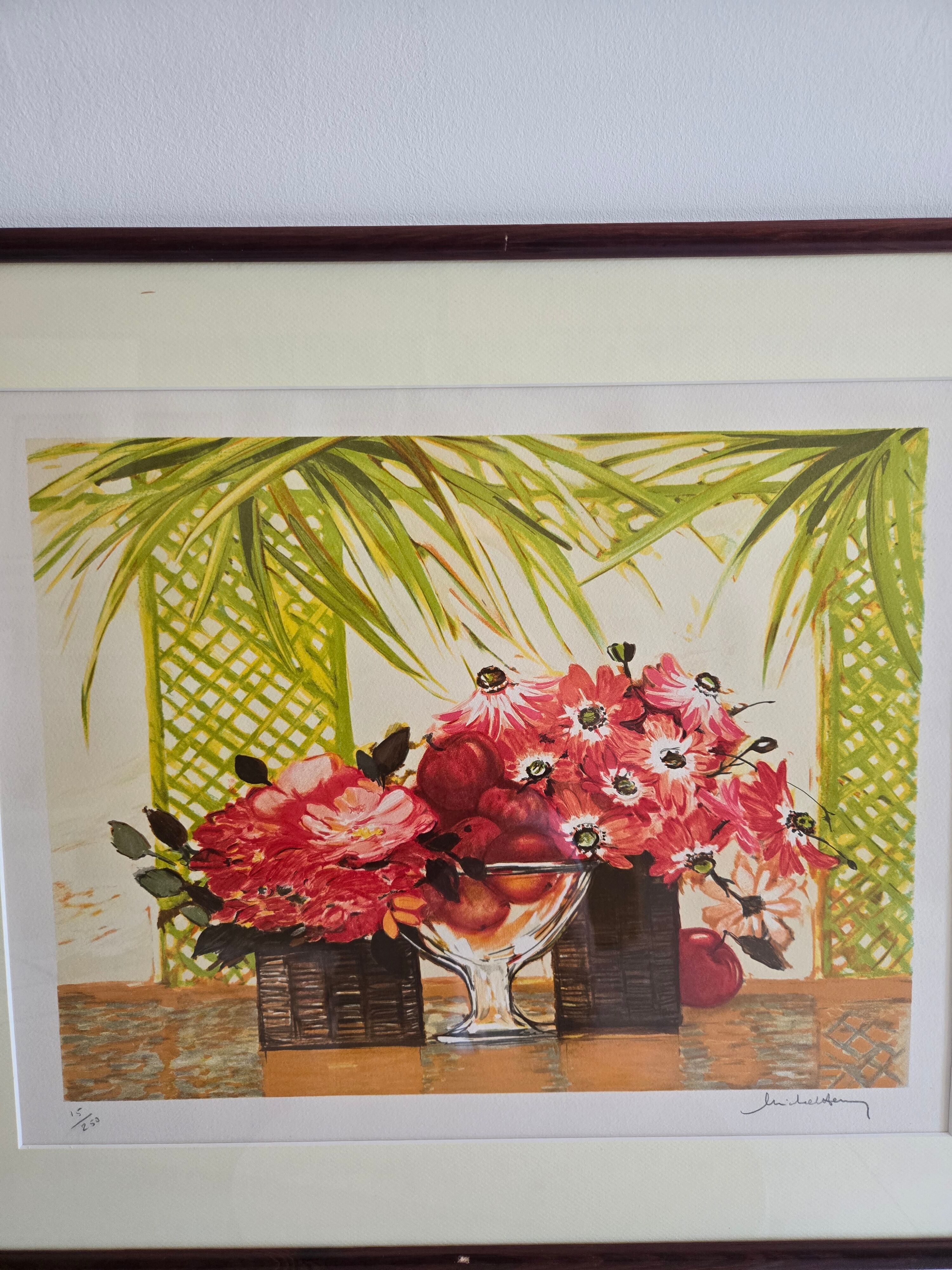 Litographie originale Michel-Henry "Bouquet Rouge"