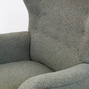 Fauteuil Wingback bouclé gris-vert, Autriche années 50