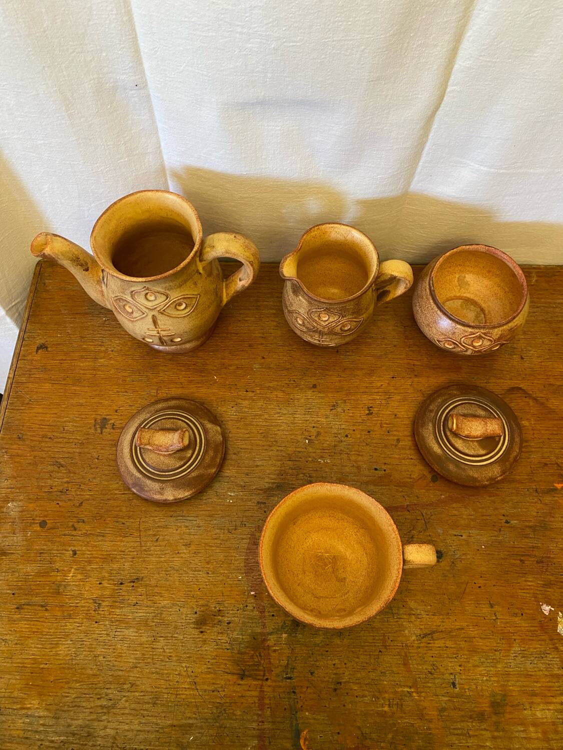 Antique tea coffee set vallauris vintage beige ceramic #c644