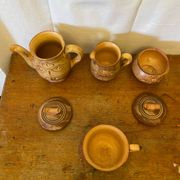 Antique tea coffee set vallauris vintage beige ceramic #c644