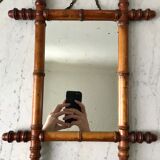 Old barber mirror in solid wood bamboo effect 30-40s